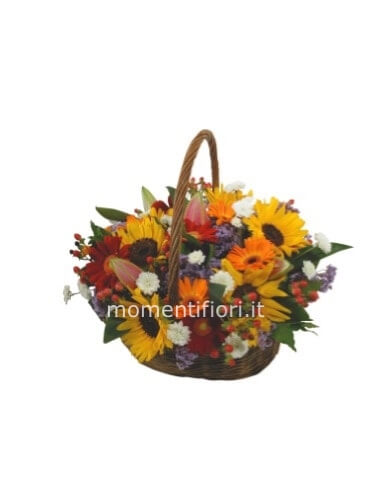 Cestino con girasoli e altri fiori